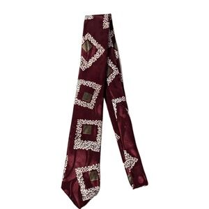 Vintage BUGLE BOY‎ Men's Tie Burgundy Geometric Slim Width Thin Polyester USA